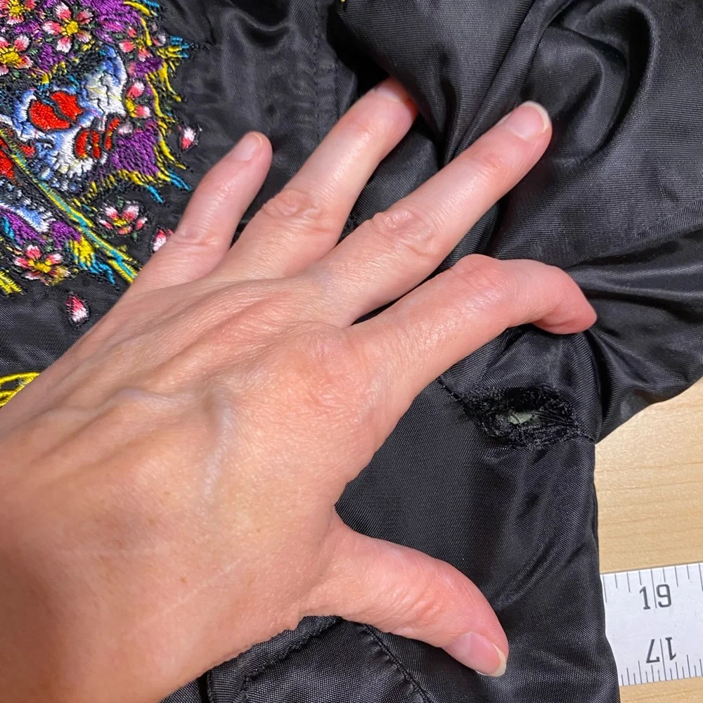 Y2K Ed Hardy Kids Skull Embroidered Satin Bomber Jacket Black Boys 6/7
